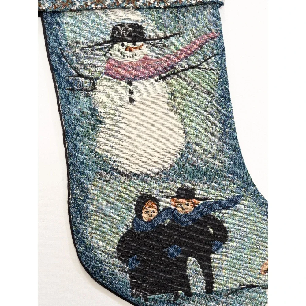 P Buckley Moss Christmas Stocking Tapestry Holiday Decor Amish 1999 Snowman VTG
